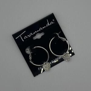 Taramanda Silver Heart Hoop Earrings – Rhinestone Charm Hoops